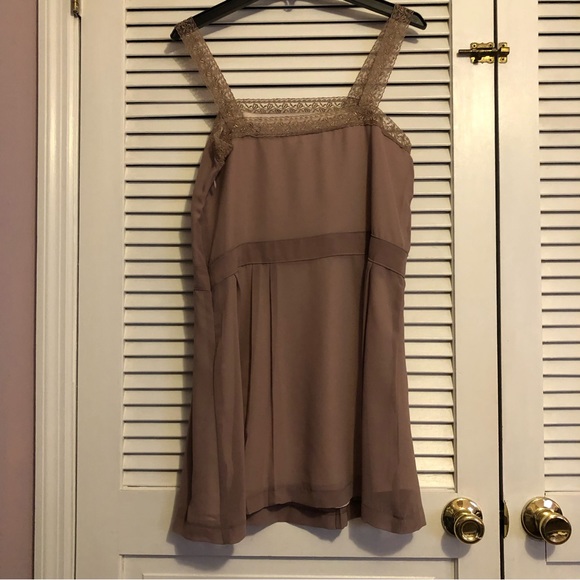 Kimchi Blue Light Brown Cream Lining Chiffon Lace Dress - Picture 2 of 5